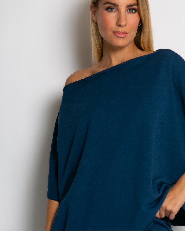 Μπλούζα φούτερ αχνούδιαστο αμάνικη με ανοιχτή λαιμόκοψη ραφ