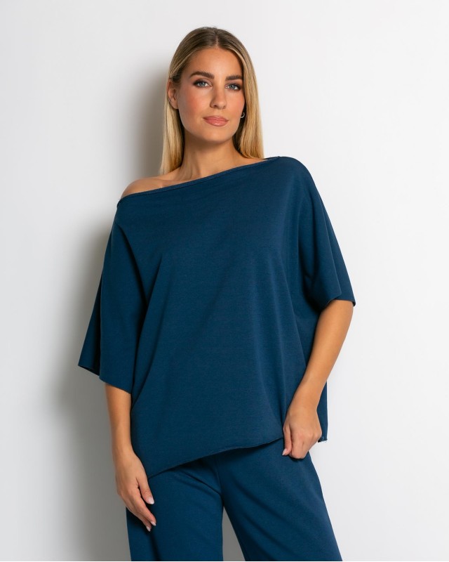 Μπλούζα φούτερ αχνούδιαστο αμάνικη με ανοιχτή λαιμόκοψη ραφ