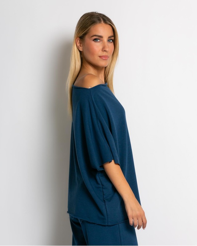 Μπλούζα φούτερ αχνούδιαστο αμάνικη με ανοιχτή λαιμόκοψη ραφ