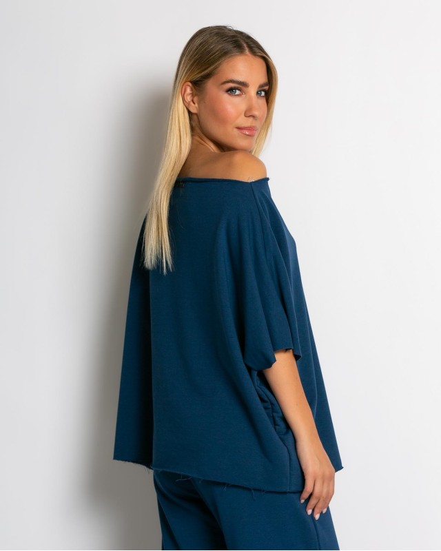 Μπλούζα φούτερ αχνούδιαστο αμάνικη με ανοιχτή λαιμόκοψη ραφ