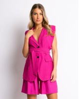 Σετ μακρύ γιλέκο με βάτες και σορτς magenta