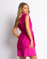Σετ μακρύ γιλέκο με βάτες και σορτς magenta