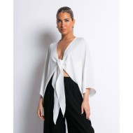 Μπλούζα crop top με δέσιμο στο στήθος λευκό