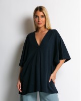 Μπλούζα ζαπονέ oversized με "V" και πιέτα μπροστά navy Μπλούζα ζαπονέ oversized με "V" και πιέτα μπροστά navy