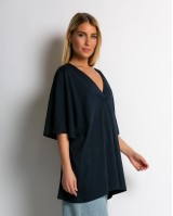 Μπλούζα ζαπονέ oversized με "V" και πιέτα μπροστά navy Μπλούζα ζαπονέ oversized με "V" και πιέτα μπροστά navy