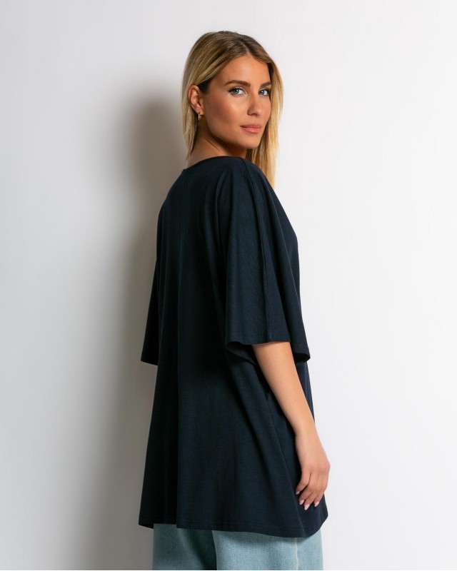 Μπλούζα ζαπονέ oversized με "V" και πιέτα μπροστά navy Μπλούζα ζαπονέ oversized με "V" και πιέτα μπροστά navy