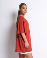 Μπλούζα ζαπονέ oversized με "V" και πιέτα μπροστά κεραμιδί Μπλούζα ζαπονέ oversized με "V" και πιέτα μπροστά κεραμιδί