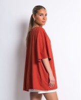 Μπλούζα ζαπονέ oversized με "V" και πιέτα μπροστά κεραμιδί Μπλούζα ζαπονέ oversized με "V" και πιέτα μπροστά κεραμιδί