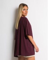 Μπλούζα ζαπονέ oversized με "V" και πιέτα μπροστά δαμασκηνί Μπλούζα ζαπονέ oversized με "V" και πιέτα μπροστά δαμασκηνί