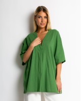 Μπλούζα ζαπονέ oversized με "V" και πιέτα μπροστά λαδί Μπλούζα ζαπονέ oversized με "V" και πιέτα μπροστά λαδί