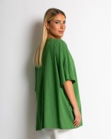 Μπλούζα ζαπονέ oversized με "V" και πιέτα μπροστά λαδί Μπλούζα ζαπονέ oversized με "V" και πιέτα μπροστά λαδί