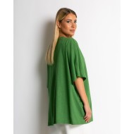 Μπλούζα ζαπονέ oversized με "V" και πιέτα μπροστά λαδί