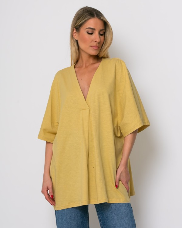 Μπλούζα ζαπονέ oversized με "V" και πιέτα μπροστά βεραμάν