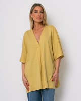 Μπλούζα ζαπονέ oversized με "V" και πιέτα μπροστά κίτρινο
