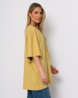 Μπλούζα ζαπονέ oversized με "V" και πιέτα μπροστά κίτρινο