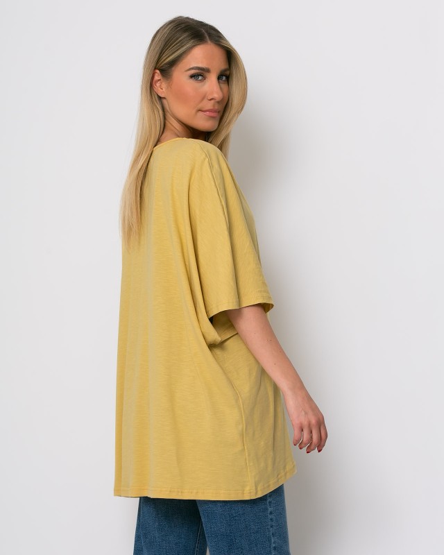 Μπλούζα ζαπονέ oversized με "V" και πιέτα μπροστά κίτρινο