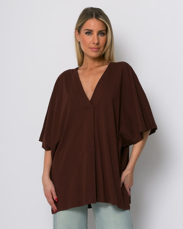 Μπλούζα ζαπονέ oversized με "V" και πιέτα μπροστά βεραμάν