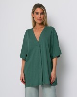 Μπλούζα ζαπονέ oversized με "V" και πιέτα μπροστά βεραμάν