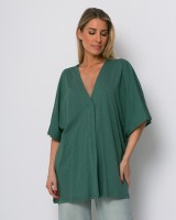 Μπλούζα ζαπονέ oversized με "V" και πιέτα μπροστά βεραμάν