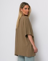 Μπλούζα ζαπονέ oversized με "V" και πιέτα μπροστά sand