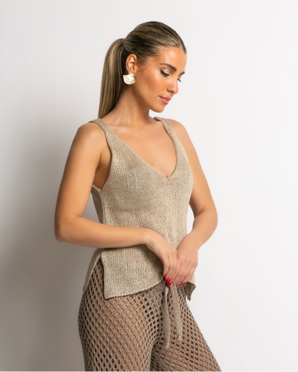 Μπλούζα αμάνικη πλεκτή μπεζ