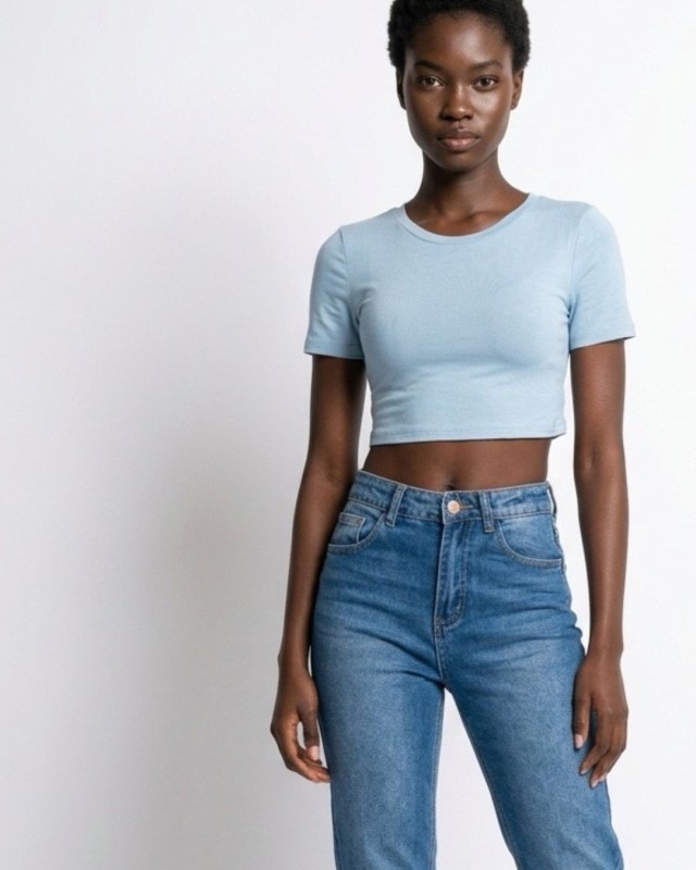 Μπλούζα crop top Κοντομάνικη γαλάζιο