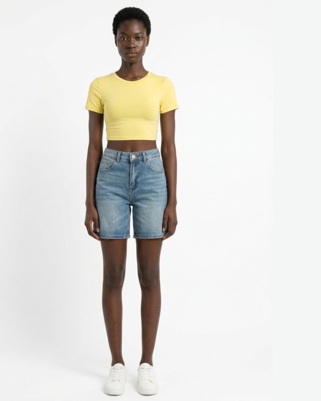 Μπλούζα crop top Κοντομάνικη κίτρινη