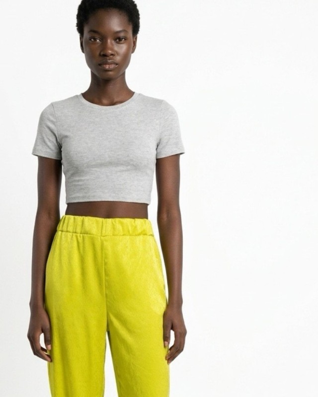 Μπλούζα crop top Κοντομάνικη γκρι μελανζέ