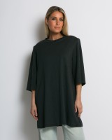 Μπλούζα βαμβακερή oversized με τρουακάρ μανίκι και βάτες ανθρακί
