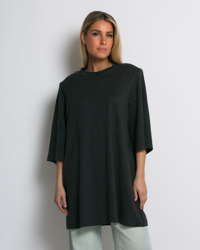 Μπλούζα βαμβακερή oversized με τρουακάρ μανίκι και βάτες ανθρακί