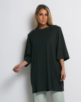 Μπλούζα βαμβακερή oversized με τρουακάρ μανίκι και βάτες ανθρακί