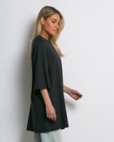 Μπλούζα βαμβακερή oversized με τρουακάρ μανίκι και βάτες ανθρακί