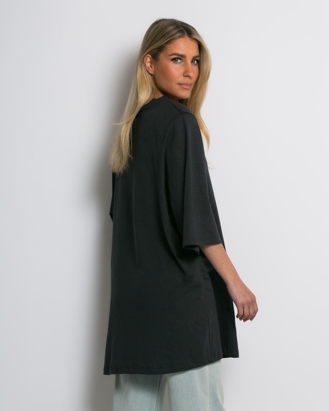 Μπλούζα βαμβακερή oversized με τρουακάρ μανίκι και βάτες ανθρακί
