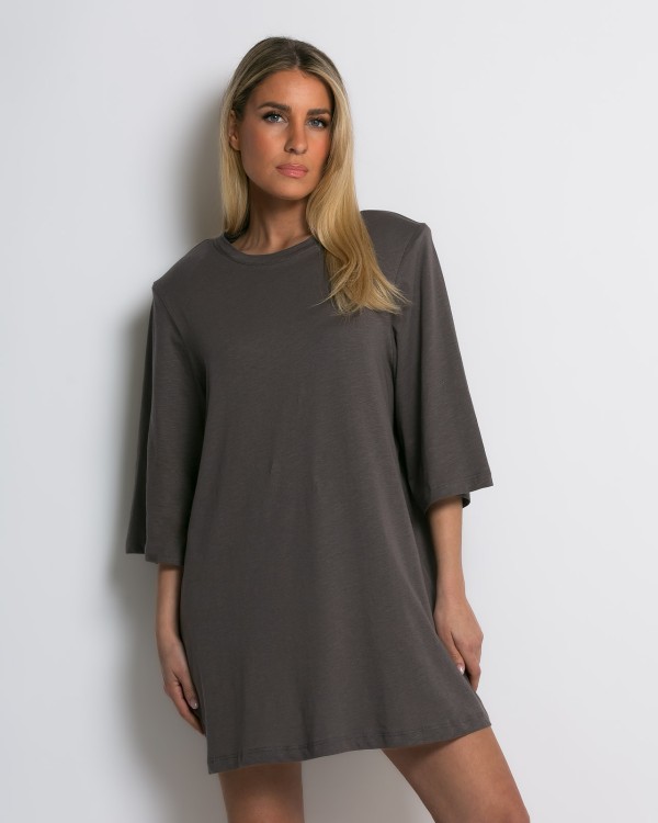 Μπλούζα βαμβακερή oversized με τρουακάρ μανίκι και βάτες μαύρο