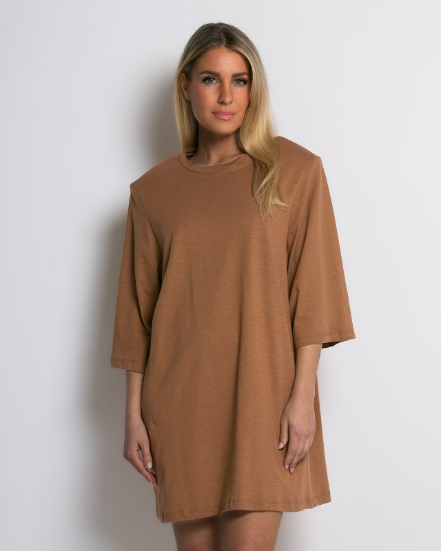 Μπλούζα βαμβακερή oversized με τρουακάρ μανίκι και βάτες ταμπά