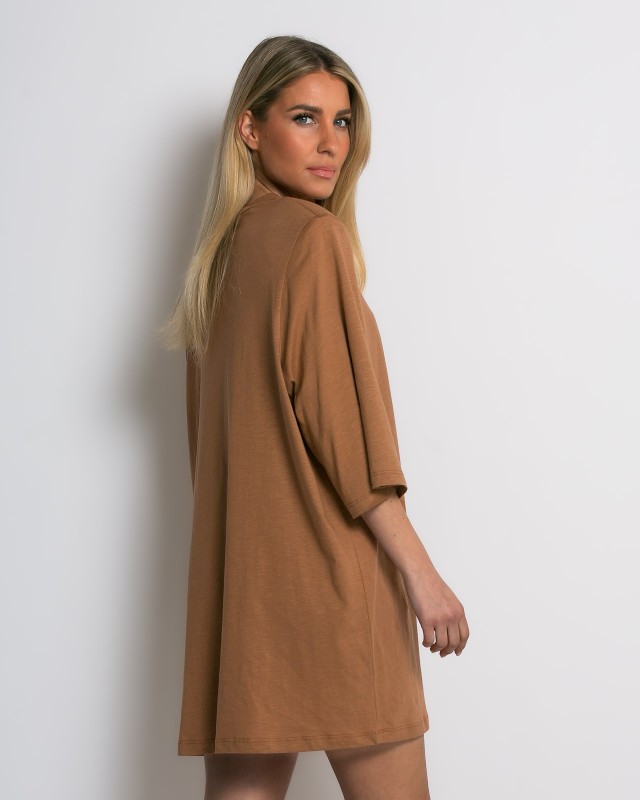 Μπλούζα βαμβακερή oversized με τρουακάρ μανίκι και βάτες ταμπά