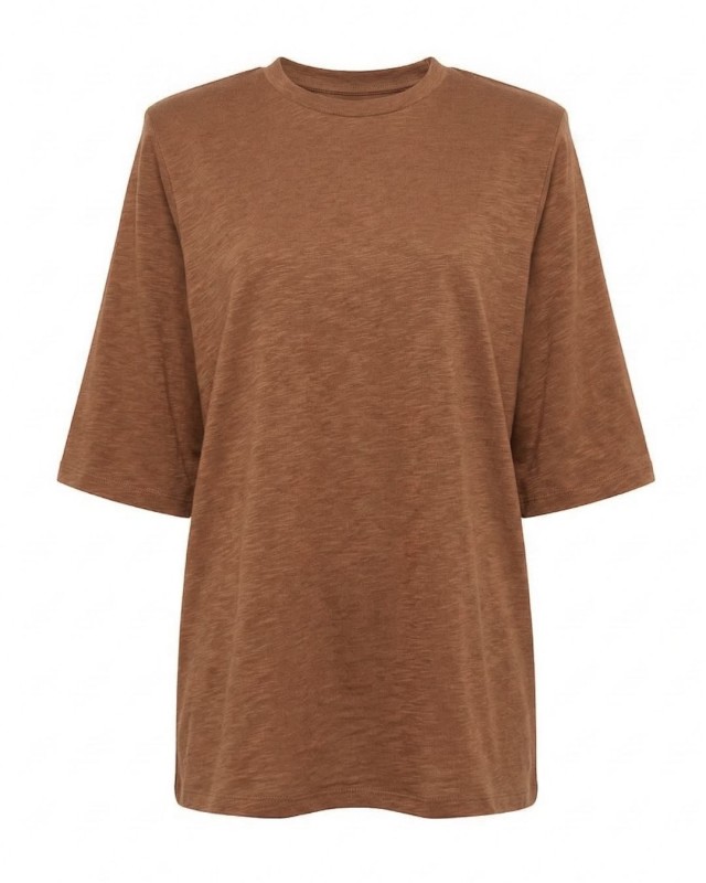 Μπλούζα βαμβακερή oversized με τρουακάρ μανίκι και βάτες ταμπά