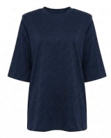 Μπλούζα βαμβακερή oversized με τρουακάρ μανίκι και βάτες navy