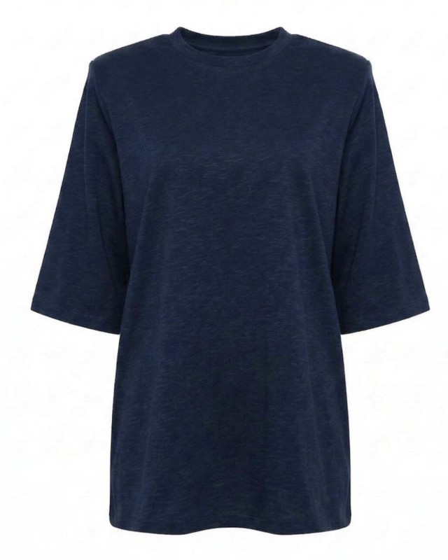 Μπλούζα βαμβακερή oversized με τρουακάρ μανίκι και βάτες navy