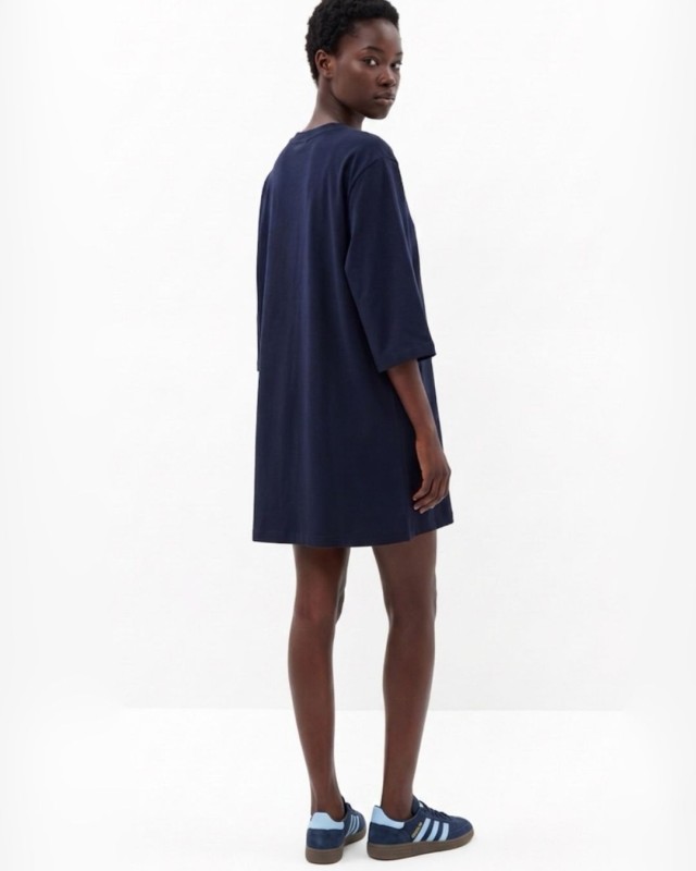 Μπλούζα βαμβακερή oversized με τρουακάρ μανίκι και βάτες navy