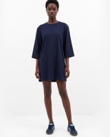 Μπλούζα βαμβακερή oversized με τρουακάρ μανίκι και βάτες navy
