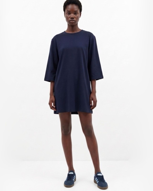 Μπλούζα βαμβακερή oversized με τρουακάρ μανίκι και βάτες navy