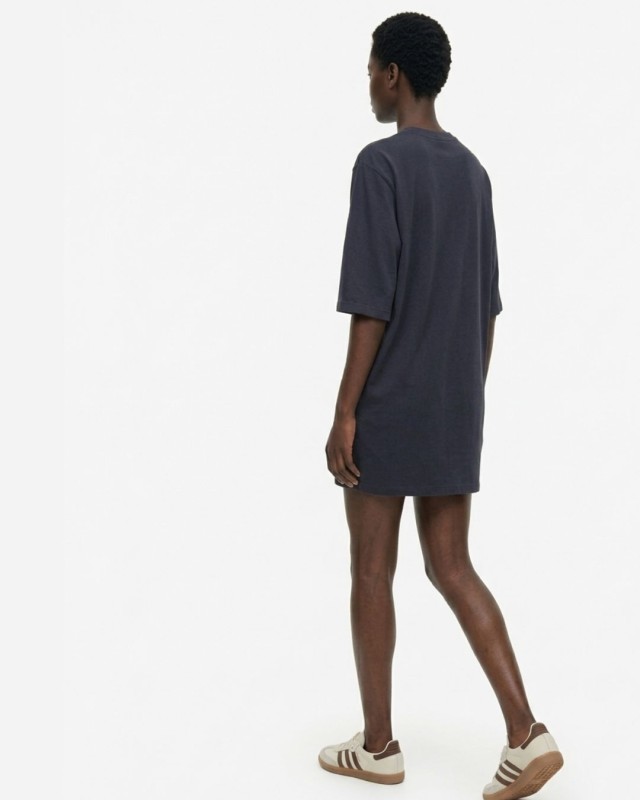 Μπλούζα κοντομάνικη βαμβακερή oversized ανθρακί