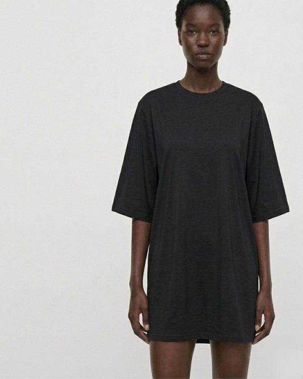 Μπλούζα κοντομάνικη βαμβακερή oversized μαύρο