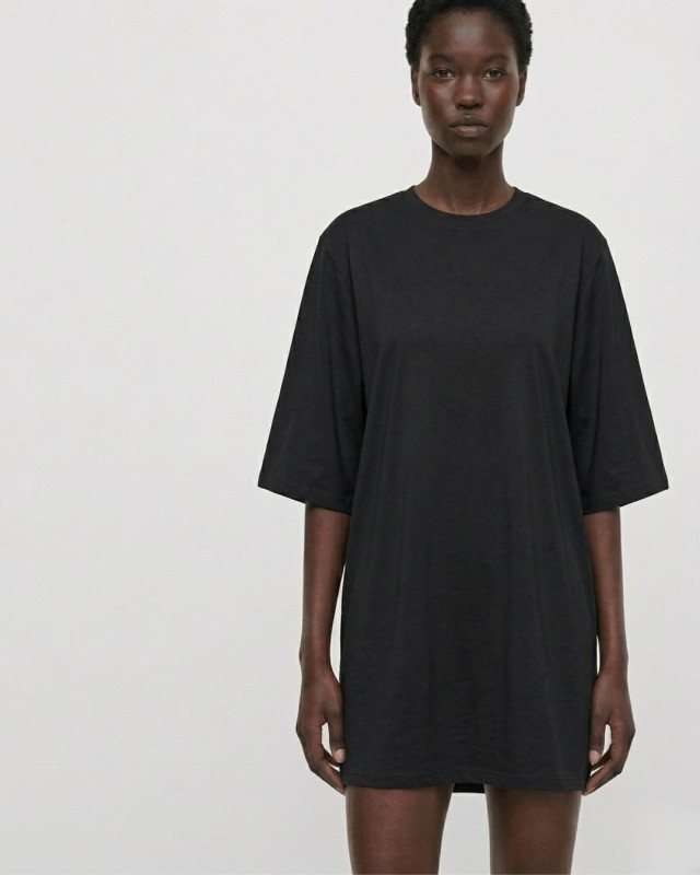 Μπλούζα κοντομάνικη βαμβακερή oversized μαύρο