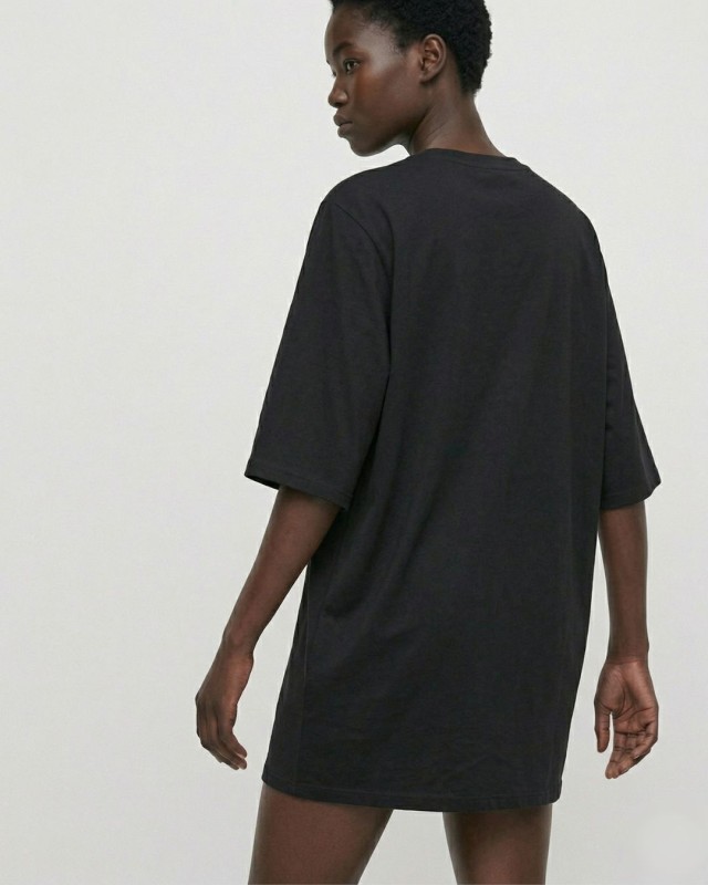 Μπλούζα κοντομάνικη βαμβακερή oversized μαύρο