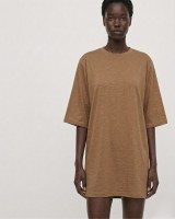 Μπλούζα κοντομάνικη βαμβακερή oversized ταμπά