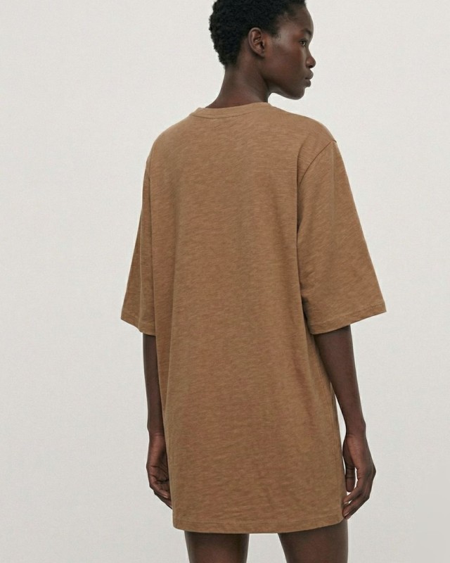 Μπλούζα κοντομάνικη βαμβακερή oversized ταμπά