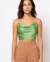 Crop top satin ντραπέ μέντα