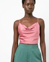 Crop top satin ντραπέ σάπιο μήλο